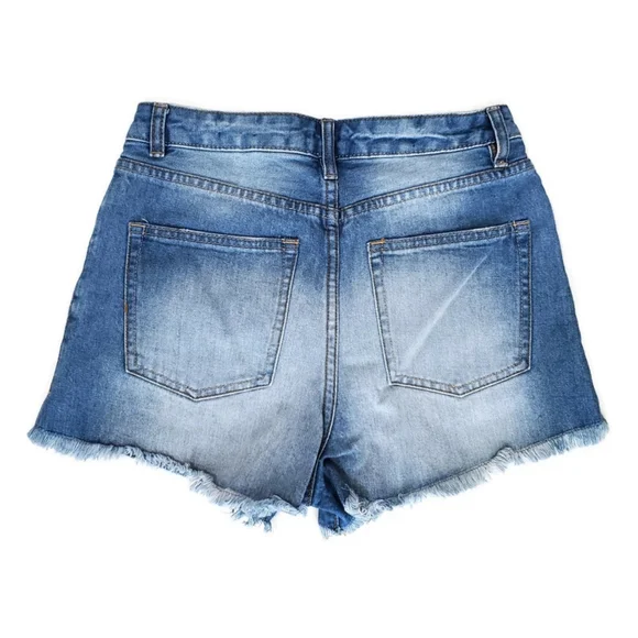 Easel Los Angeles Distressed Denim Shorts High Rise NWT Size Small Button Fly - Picture 3 of 11
